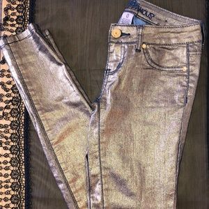 Gold metallic skinny jeans